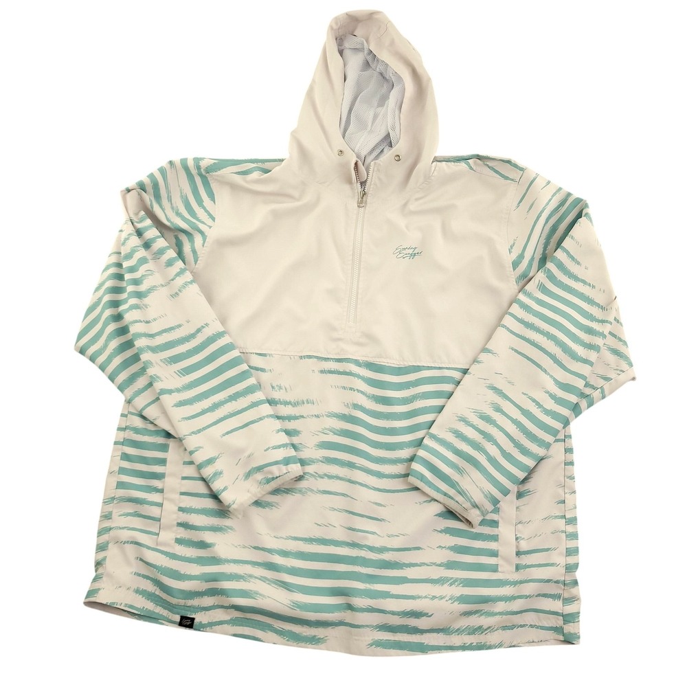 Sunday Swagger Windbreaker Jacket Mens 2XL White Teal Stripe Hooded 1/2 Zip Golf